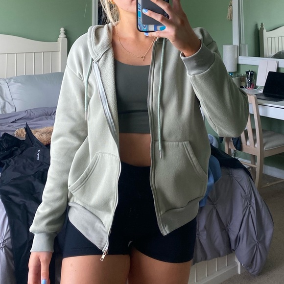 SHEIN Tops Sage Green Zip Up Hoodie Poshmark